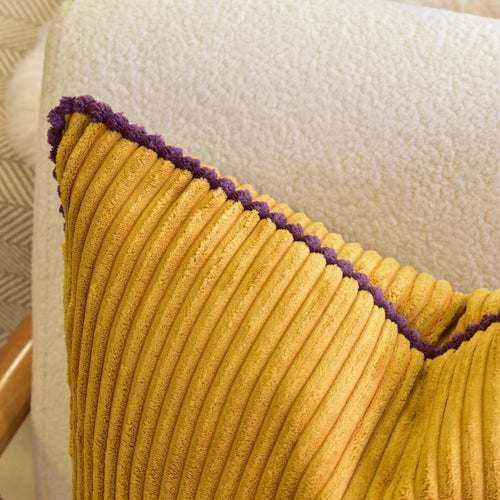 Mor Biyeli Hardal Fitilli Kadife Kırlent Kılıfı